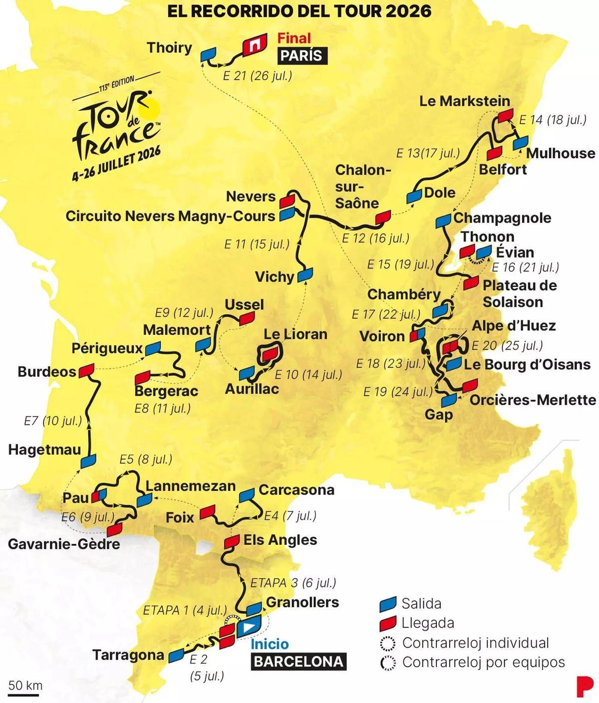 El mapa del Tour.