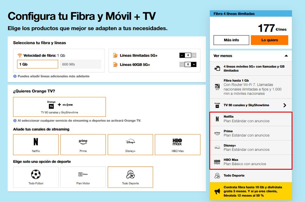 Configurador de tarifa naranja